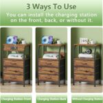 Furnulem Night Stand with Charging Station, USB Ports and Outlets, 28.3 Inch Tall Bedside Table with Wood Shelf, 3 Fabric Drawers Side Table for Bedroom, 3 Ways to Use, Rustic Brown - Image 7