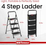 HBTower 4 Step Ladder, Step Stool Foldable with Wide Anti-Slip Pedal, Sturdy Steel Ladders for Home Adults Kitchen - Image 8