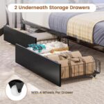 Hasuit Corner Bed Frame Twin with 2 Drawers and Storage Bookcase, Daybed with Charging Station and LED Lights, Metal Platform Bed with Bookshleves,Twin Size Bed Frame for Kids Teens Guests, Black - Image 8