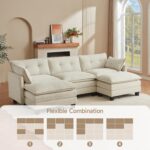 Amsleekey 111.5" U-Shaped Modular Sectional Sofa, Beige Corduroy | 3-Seater Cloud Couch, 2 Movable Ottoman, Flexible Combination, Deep Seat, 2 Sets of Legs of Different Heights for Living Room - Image 8