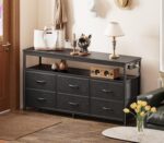 Huuger LED TV Stand for Bedroom, 47 Inch Dresser TV Stand for 43, 50, 55 Inch TV, Black TV Stand with Storage, Entertainment Center with Power Outlets, 6 Drawer Fabric Dresser for Living Room - Image 4