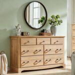 T4TREAM 7 Drawers Dresser Chests for Bedroom, Wood Vintage Chests of Drawers, Rustic Dressers Chset Organizer for Bedroom, Living Room, Hallway, Natural Oak - Image 2