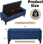 50" W Storage Ottoman Bench with Safety Hinge, Load up to 660 lb Ottoman with Storage, Upholstered Tufted Entryway Bench with Seating for Living Room, Bedroom, Entryway, Blue - Image 3