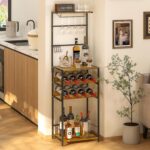5-Tier Wine Rack Freestanding Floor, Liquor Bar Stand with Glasses Holder and 4 S Hooks, Corner Mini Bar Cabinet for Small Space, 8 Bottles Wine Bar Cabinet for Home, 11.81"D x 16.53"W x 53.55"H - Image 2