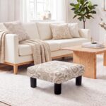 Joveco Small Foot Rest Stool Ottoman, Square Upholstered Fabric Footstool for Couch, Under Desk, Office, Living Room, Printing Beige - Image 5