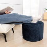 Ottoman Foot Rest Stuffed Round Boho Comfortable Floor Poof Seating Armchair Foot Stool Floor Cushion Bean Bag Pouf Ottoman 18x18x14 Inch Navy Blue - Image 6