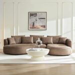 KEIKI 129" Curved Oversized Modular Leathaire Sectional Sofa with Right Chaise, 4 Pillows, 3 Back Cushion, Modern Style Comfy 5-Seater Couch, Easy Assembly, for Office, Apartment, Living Room, Brown - Image 2