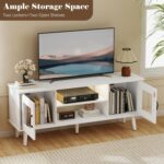 Turosur Wood TV Stand for 55 Inch TV, Mid Century Modern Entertainment Center with Adjustable Shelf, Sensor LED Light, 2 Cabinets, TV Media Console for Living Room Bedroom White - Image 10