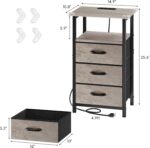 Vagusicc Nightstand Set of 2 with Charging Station, Bedside Table with USB Ports and Outlet, End Table Side Table with 3 Fabric Drawer and Storage Shelf, Bed Side Table Night Stand for Bedroom, Greige - Image 4