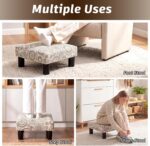 Joveco Small Foot Rest Stool Ottoman, Square Upholstered Fabric Footstool for Couch, Under Desk, Office, Living Room, Printing Beige - Image 6
