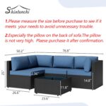 Patio Furniture Sets, 5 Piece Outdoor Sectional Sofas, Wicker Rattan Outdoor Furniture Patio Conversation Set, All-Weather PE Rattan Outdoor Couch for Backyard, Garden, Black & Aegean Blue - Image 4