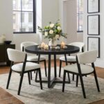 NUTIKAS 42 Inch Round Dining Table for 4, Modern Black Wood Grain Kitchen Table with Cross Metal Legs, Circular Industrial Dinner Table for Small Spaces, Breakfast Nook, Apartment, Office - Image 2