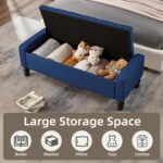 50" W Storage Ottoman Bench with Safety Hinge, Load up to 660 lb Ottoman with Storage, Upholstered Tufted Entryway Bench with Seating for Living Room, Bedroom, Entryway, Blue - Image 4