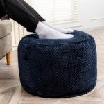 Ottoman Foot Rest Stuffed Round Boho Comfortable Floor Poof Seating Armchair Foot Stool Floor Cushion Bean Bag Pouf Ottoman 18x18x14 Inch Navy Blue - Image 2