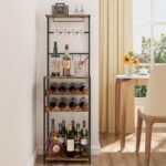 5-Tier Wine Rack Freestanding Floor, Liquor Bar Stand with Glasses Holder and 4 S Hooks, Corner Mini Bar Cabinet for Small Space, 8 Bottles Wine Bar Cabinet for Home, 11.81"D x 16.53"W x 53.55"H - Image 4