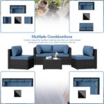 Patio Furniture Sets, 5 Piece Outdoor Sectional Sofas, Wicker Rattan Outdoor Furniture Patio Conversation Set, All-Weather PE Rattan Outdoor Couch for Backyard, Garden, Black & Aegean Blue - Image 6