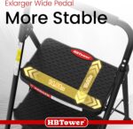 HBTower 4 Step Ladder, Step Stool Foldable with Wide Anti-Slip Pedal, Sturdy Steel Ladders for Home Adults Kitchen - Image 3