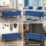 50" W Storage Ottoman Bench with Safety Hinge, Load up to 660 lb Ottoman with Storage, Upholstered Tufted Entryway Bench with Seating for Living Room, Bedroom, Entryway, Blue - Image 7