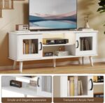 Turosur Wood TV Stand for 55 Inch TV, Mid Century Modern Entertainment Center with Adjustable Shelf, Sensor LED Light, 2 Cabinets, TV Media Console for Living Room Bedroom White - Image 8
