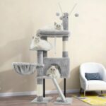 Gitelsnour Cat Tree for Indoor Cats, Cat Tower with Scratching Post for Small Cats and Kittens, Cat House with Removable Top Platform and Fluffy Balls, Hanging Cat Basket, Light Gray GCT006SW - Image 10