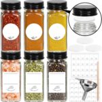 6-Pack Square Glass Spice Jars with Labels (4oz) | Spice Containers with Black Lids | Includes 60 Labels, Metal Funnel, Extra Shaker Lids & Stirring Stick for Kitchen Seasoning Organization - Image 2