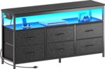 Huuger LED TV Stand for Bedroom, 47 Inch Dresser TV Stand for 43, 50, 55 Inch TV, Black TV Stand with Storage, Entertainment Center with Power Outlets, 6 Drawer Fabric Dresser for Living Room - Image 10
