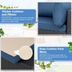 Patio Furniture Sets, 5 Piece Outdoor Sectional Sofas, Wicker Rattan Outdoor Furniture Patio Conversation Set, All-Weather PE Rattan Outdoor Couch for Backyard, Garden, Black & Aegean Blue - Image 5
