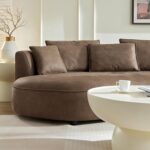 KEIKI 129" Curved Oversized Modular Leathaire Sectional Sofa with Right Chaise, 4 Pillows, 3 Back Cushion, Modern Style Comfy 5-Seater Couch, Easy Assembly, for Office, Apartment, Living Room, Brown - Image 5