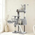 Gitelsnour Cat Tree for Indoor Cats, Cat Tower with Scratching Post for Small Cats and Kittens, Cat House with Removable Top Platform and Fluffy Balls, Hanging Cat Basket, Light Gray GCT006SW - Image 9