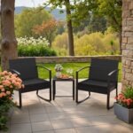 Homall Patio Furniture Set 3 Piece Resin Outdoor Bistro Set Rocking Patio Chairs with Cushions and Table for Porch, Poolside, Balcony and Yard (Black) - Image 7