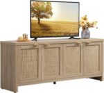 SICOTAS TV Stand for Living Room Boho Entertainment Center for Bedroom with 4 Rattan Cabinets Farmhouse Television Stands with Storage Large Media Console Table for TVs up to 65 Inch - Image 2