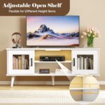 Turosur Wood TV Stand for 55 Inch TV, Mid Century Modern Entertainment Center with Adjustable Shelf, Sensor LED Light, 2 Cabinets, TV Media Console for Living Room Bedroom White - Image 7