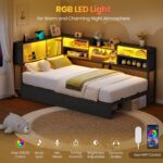 Hasuit Corner Bed Frame Twin with 2 Drawers and Storage Bookcase, Daybed with Charging Station and LED Lights, Metal Platform Bed with Bookshleves,Twin Size Bed Frame for Kids Teens Guests, Black - Image 5