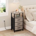 Vagusicc Nightstand Set of 2 with Charging Station, Bedside Table with USB Ports and Outlet, End Table Side Table with 3 Fabric Drawer and Storage Shelf, Bed Side Table Night Stand for Bedroom, Greige - Image 5