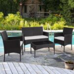 Shintench 4 Piece Outdoor Patio Furniture Sets, Small Wicker Patio Conversation Furniture Rattan Chair Set with Tempered Glass Coffee Table For Backyard Porch Garden Poolside Balcony, Black - Image 3