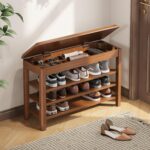 IUNVR Shoe Rack Bench Seat Rubberwood 3-Tier Wooden Storage Bench 550lbs Compact Mid-Century Modern Design for Entryway, Hallway, Closet, Front Door Entrance, Foyer - Image 2