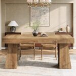 Tribesigns 55-Inch Dining Table for 4-6 People, Rectangular Farmhouse Kitchen Dinner Table with Double Pedestal, Wood Dining Room Furniture for Home, Dining Room, Small Space - Image 5