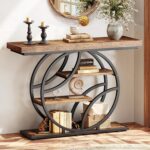Huuger Modern Console Table, 41.3 Inch Sofa Table with Artistic Curved Metal Frame, Narrow Entryway Table for Hallway, Living Room, Behind Couch, Rustic Brown - Image 2