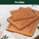 3-Piece Set Bamboo Cutting Board for Kitchen - Crack-Resistant Wood Chopping Boards with Deep Juice Grooves, Pre-Oiled Butcher Block for Meat, Vegetables & Cheese, Carbonized - Image 7