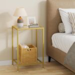 HOMSHO Side Tables Set of 2, End Tables with Tempered Glass, 2-Tier Nightstands with Storage Shelves, Coffee Table with Modern Style, Slim Sofa Table for Living Room, Bedroom, 11.8" D x 15" W, Gold - Image 5