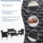 Shintench 4 Piece Outdoor Patio Furniture Sets, Small Wicker Patio Conversation Furniture Rattan Chair Set with Tempered Glass Coffee Table For Backyard Porch Garden Poolside Balcony, Black - Image 4