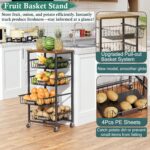 OKZEST Fruit Basket, 5-Tier Utility Kitchen Organizer and Storage Cart with Pull-Out Baskets and Wood Top, Rolling Pantry Kitchen Cart on Wheels for Fruit Potato Onion Vegetable Snack Produce - Image 4