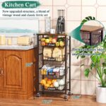 OKZEST Fruit Basket, 5-Tier Utility Kitchen Organizer and Storage Cart with Pull-Out Baskets and Wood Top, Rolling Pantry Kitchen Cart on Wheels for Fruit Potato Onion Vegetable Snack Produce - Image 3