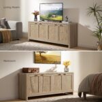 SICOTAS TV Stand for Living Room Boho Entertainment Center for Bedroom with 4 Rattan Cabinets Farmhouse Television Stands with Storage Large Media Console Table for TVs up to 65 Inch - Image 9