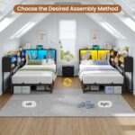 Hasuit Corner Bed Frame Twin with 2 Drawers and Storage Bookcase, Daybed with Charging Station and LED Lights, Metal Platform Bed with Bookshleves,Twin Size Bed Frame for Kids Teens Guests, Black - Image 6