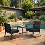 Homall Patio Furniture Set 3 Piece Resin Outdoor Bistro Set Rocking Patio Chairs with Cushions and Table for Porch, Poolside, Balcony and Yard (Black) - Image 8