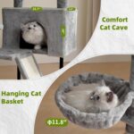 Gitelsnour Cat Tree for Indoor Cats, Cat Tower with Scratching Post for Small Cats and Kittens, Cat House with Removable Top Platform and Fluffy Balls, Hanging Cat Basket, Light Gray GCT006SW - Image 4