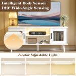 Turosur Wood TV Stand for 55 Inch TV, Mid Century Modern Entertainment Center with Adjustable Shelf, Sensor LED Light, 2 Cabinets, TV Media Console for Living Room Bedroom White - Image 5