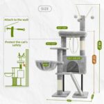 Gitelsnour Cat Tree for Indoor Cats, Cat Tower with Scratching Post for Small Cats and Kittens, Cat House with Removable Top Platform and Fluffy Balls, Hanging Cat Basket, Light Gray GCT006SW - Image 8