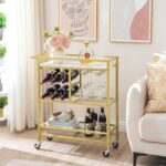 MAHANCRIS Bar Cart for Home, 3-Tier Serving Cart with Wheels and Handle, Beverage Cart with Wine Rack and Glass Holders, Rolling Wine Cart for Kitchen, Dining Room, Gold and White RCJM6101 - Image 4